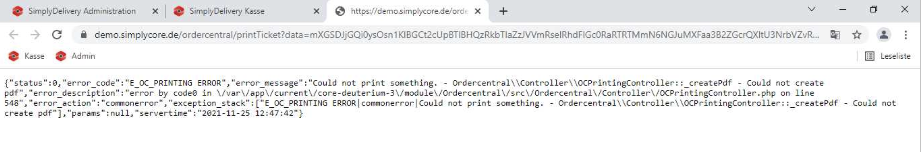 Fehlermeldung in der Druckvorschau der Rechnung bei defektem HTML-Drucktemplate