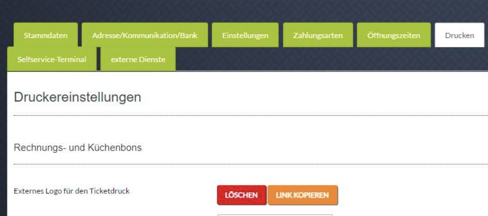 Storeeinstellungen, Reiter Drucken, mit dem orangenen Button Link kopieren beim Logo