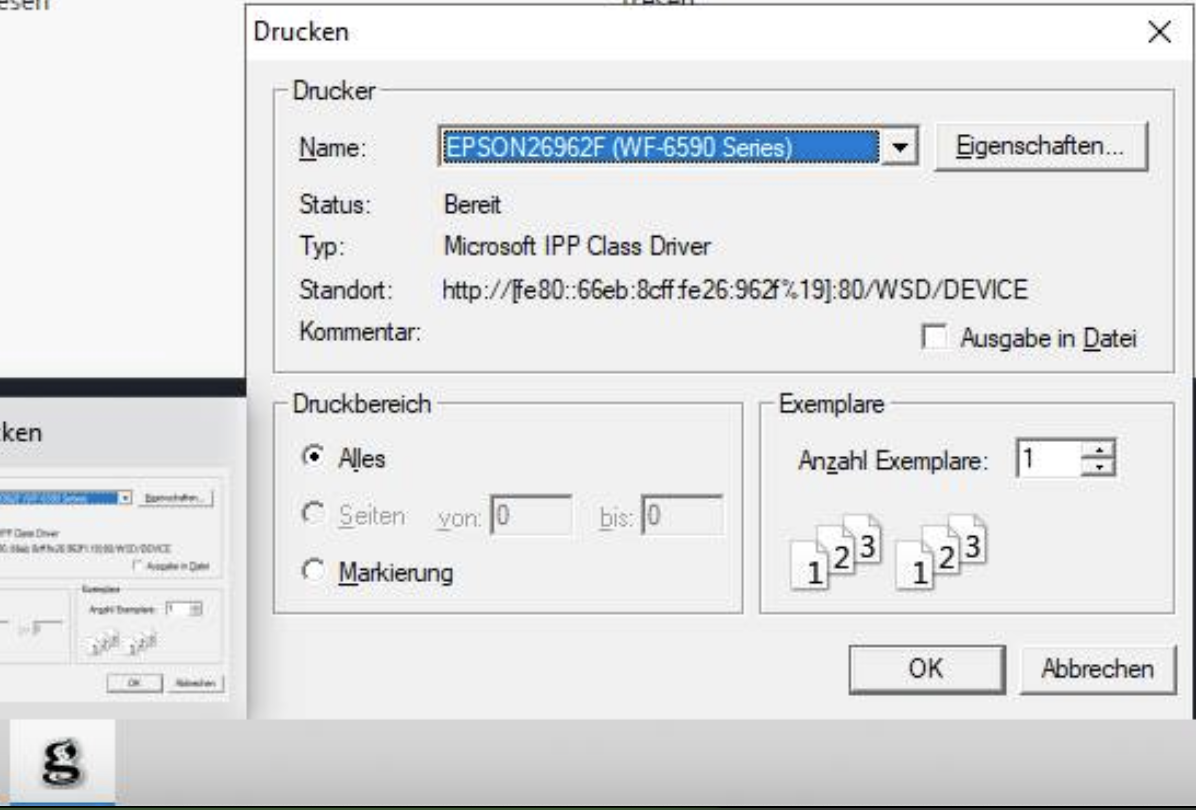 Geöffnetes Ghostscript-Fenster und Ghostscript-Symbol in der Windows-Taskleiste